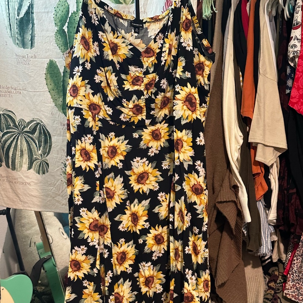 Torrid Black Maxi Dress with Sunflower Print